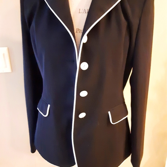 VINTAGE INGENUITY BLACK BLAZER WITH WHITE PIPING SZ 10 - Picture 4 of 9
